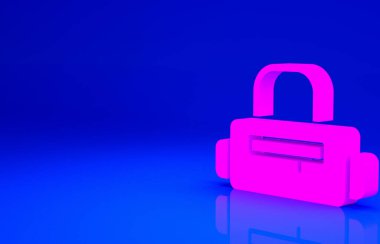 Mavi arkaplanda izole edilmiş pembe spor çanta simgesi. Minimalizm kavramı. 3d illüstrasyon 3B canlandırma.