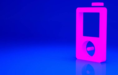 Pembe Müzik çalar simgesi mavi arkaplanda izole edildi. Taşınabilir müzik cihazı. Minimalizm kavramı. 3d illüstrasyon 3B canlandırma.