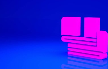 Pembe havlu yığını simgesi mavi arkaplanda izole edildi. Minimalizm kavramı. 3d illüstrasyon 3B canlandırma.