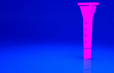 Mavi arkaplanda izole edilmiş pembe klarnet simgesi. Müzik aleti. Minimalizm kavramı. 3d illüstrasyon 3B canlandırma.