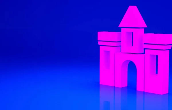Pink Castle Icoon Geïsoleerd Blauwe Achtergrond Middeleeuwse Vesting Met Een — Stockfoto