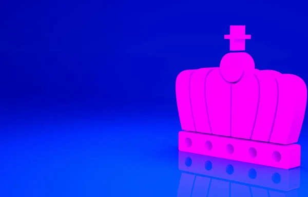 粉色王冠图标隔离在蓝色背景 最低纲领的概念 3D渲染3D插图 — 图库照片