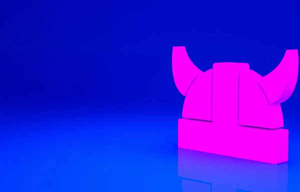 Pink Viking Ícone Capacete Chifre Isolado Fundo Azul Conceito Minimalismo — Fotografia de Stock
