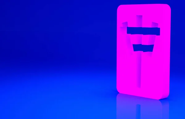 ピンクの麻雀ピースアイコンは青の背景に隔離されています 中国の麻雀赤龍ゲーム絵文字 最小限の概念 3Dイラスト3Dレンダリング — ストック写真