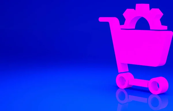 Rózsaszín Bevásárlókocsi Ikon Elszigetelt Kék Háttérrel Online Vásárlási Koncepció Szállítószolgálat — Stock Fotó