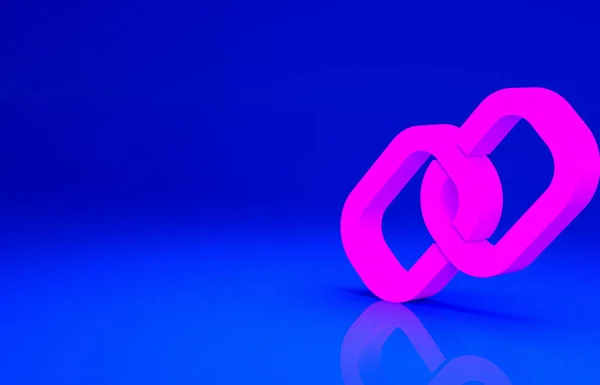 Pink Chain link icon isolated on blue background. Link single. Hyperlink chain symbol. Minimalism concept. 3d illustration 3D render.