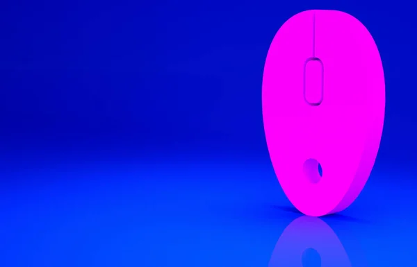 粉色电脑鼠标图标隔离在蓝色背景上 光与车轮符号 最低纲领的概念 3D渲染3D插图 — 图库照片