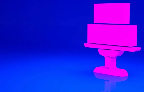 ピンクのウェディングケーキアイコンは青の背景に隔離されています 最小限の概念 3Dイラスト3Dレンダリング — ストック写真