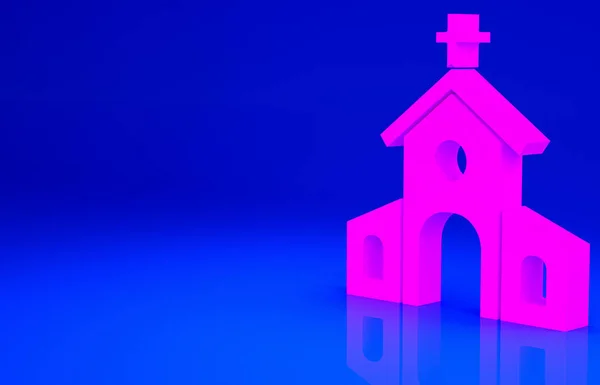 Ícone Construção Igreja Rosa Isolado Fundo Azul Igreja Cristã Religião — Fotografia de Stock