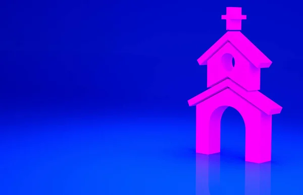 Ikone Der Rosa Kirche Isoliert Auf Blauem Hintergrund Christliche Kirche — Stockfoto