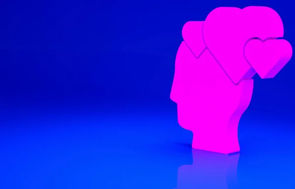 Рожева Людська Голова Іконою Серця Ізольована Синьому Фоні Любовний Концепт — стокове фото