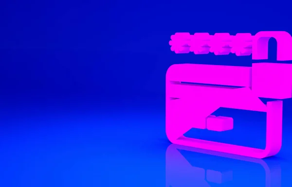 青の背景にロックアイコンが隔離されたピンクのクレジットカード ロックされた銀行カード セキュリティ 安全な支払いの概念 最小限の概念 3Dイラスト3Dレンダリング — ストック写真