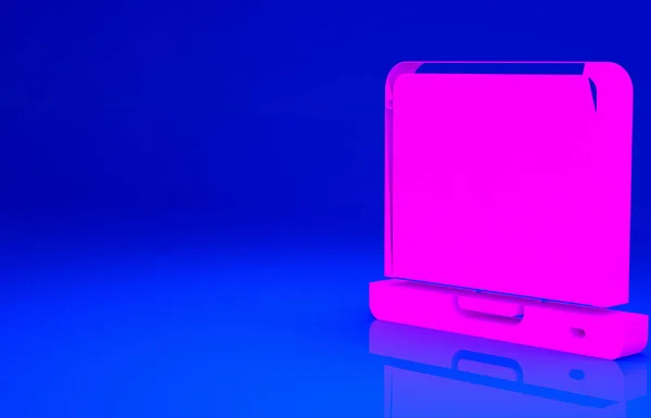 Rózsaszín Laptop Dollár Ikon Elszigetelt Kék Alapon Pénzt Küldeni Világ — Stock Fotó