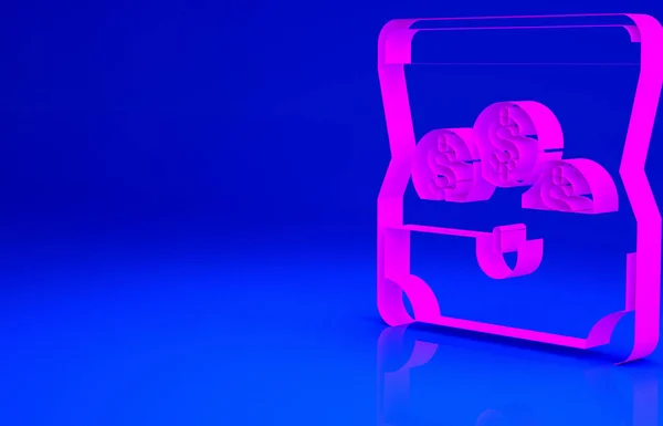 ブルーの背景にピンクの宝箱のアイコンが孤立 最小限の概念 3Dイラスト3Dレンダリング — ストック写真