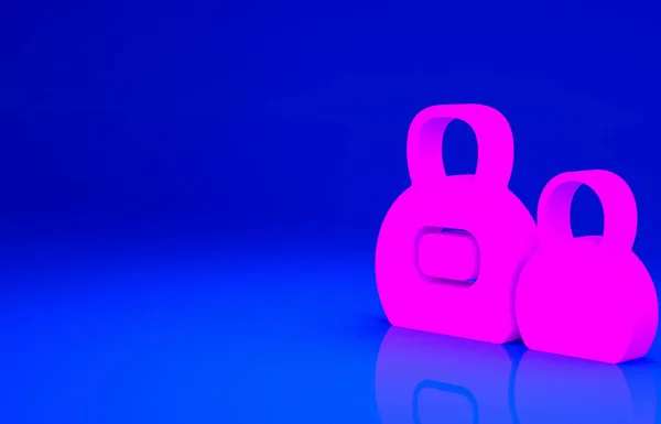 Pink Kettlebell Icon Isolated Blue Background Sport Equipment Minimalism Concept — Stock Photo, Image