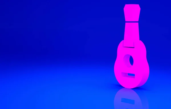 ピンクギターのアイコンは青の背景に隔離されています アコースティックギター 弦楽器の演奏 最小限の概念 3Dイラスト3Dレンダリング — ストック写真