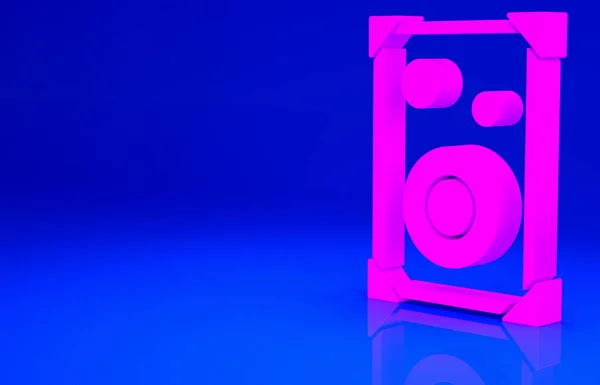 粉色立体声扬声器图标隔离在蓝色背景 音响系统扬声器音乐图标 音乐柱扬声器低音设备 最低纲领的概念 3D渲染3D插图 — 图库照片