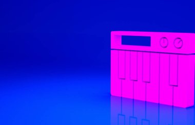 Pembe Müzik Sentezleyici simgesi mavi arkaplanda izole edildi. Elektronik piyano. Minimalizm kavramı. 3d illüstrasyon 3B canlandırma.