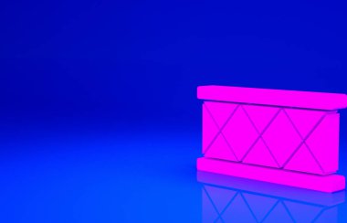 Pembe Davul simgesi mavi arkaplanda izole edildi. Müzik işareti. Müzik aleti sembolü. Minimalizm kavramı. 3d illüstrasyon 3B canlandırma.