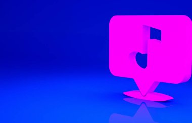 Pembe Müzik notası mavi arkaplanda izole edilmiş konuşma balonu simgesi. Müzik ve ses konsepti. Minimalizm kavramı. 3d illüstrasyon 3B canlandırma.