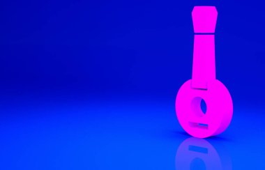 Pembe Banjo simgesi mavi arkaplanda izole edildi. Müzik aleti. Minimalizm kavramı. 3d illüstrasyon 3B canlandırma.