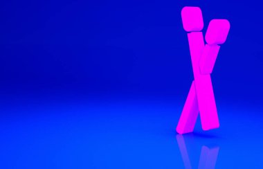 Pembe Davul Çubukları simgesi mavi arkaplanda izole edilmiş. Müzik aleti. Minimalizm kavramı. 3d illüstrasyon 3B canlandırma.