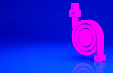 Mavi arka planda pembe yangın hortumu ikonu izole edildi. Minimalizm kavramı. 3d illüstrasyon 3B canlandırma.