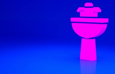 Mavi arka planda su musluğu ikonu olan pembe lavabo. Minimalizm kavramı. 3d illüstrasyon 3B canlandırma.