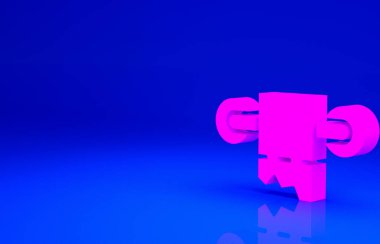 Pembe tuvalet kağıdı rulo ikonu mavi arkaplanda izole edilmiş. Minimalizm kavramı. 3d illüstrasyon 3B canlandırma.