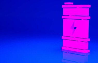 Pembe Bio yakıt varili ikonu mavi arka planda izole edildi. Çevre biyolojisi ve tüp. Yeşil çevre ve geri dönüşüm. Minimalizm kavramı. 3d illüstrasyon 3B canlandırma.