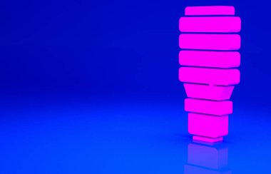 Pembe LED ampul simgesi mavi arkaplanda izole edildi. Ekonomik LED ışıklı ampul. Enerji lambasını sakla. Minimalizm kavramı. 3d illüstrasyon 3B canlandırma.