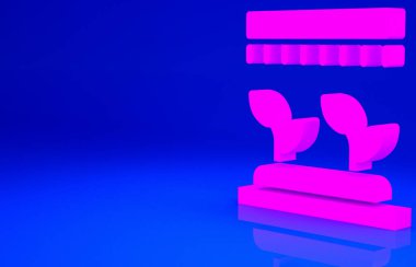 Pembe otomatik sulama ikonu mavi arkaplanda izole edilmiş. Su ekipmanları. Bahçe elemanı. Sprey tabanca ikonu. Minimalizm kavramı. 3d illüstrasyon 3B canlandırma.