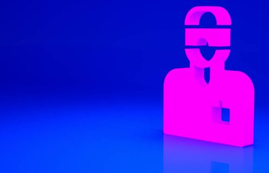 Mavi arkaplanda pembe laboratuvar asistanı simgesi izole edildi. Minimalizm kavramı. 3d illüstrasyon 3B canlandırma.