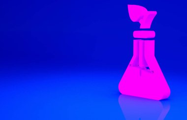 Pembe Bitki üreme ikonu mavi arka planda izole edilmiş. Test tüplerinde büyüyen bitkiler. Organik gıda, tarım ve hidrofonik. Minimalizm kavramı. 3d illüstrasyon 3B canlandırma.