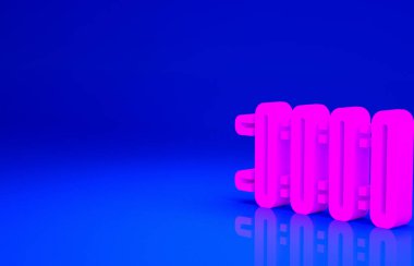 Pembe ısıtma radyatörü simgesi mavi arkaplanda izole edilmiş. Minimalizm kavramı. 3d illüstrasyon 3B canlandırma.