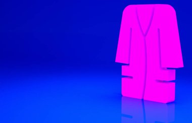 Mavi arkaplanda pembe bornoz simgesi var. Minimalizm kavramı. 3d illüstrasyon 3B canlandırma.