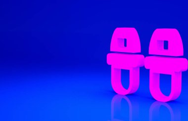 Pembe otel terlikleri ikonu mavi arka planda izole edilmiş. Parmak arası terlik işareti. Minimalizm kavramı. 3d illüstrasyon 3B canlandırma.