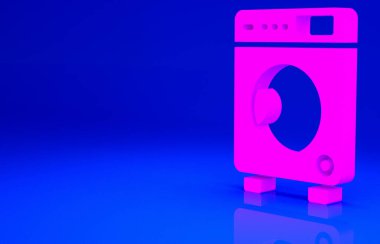 Pembe Yıkama simgesi mavi arkaplanda izole edilmiş. Çamaşır makinesi simgesi. Çamaşır makinesi, çamaşır makinesi. Ev aletleri sembolü. Minimalizm kavramı. 3d illüstrasyon 3B canlandırma.
