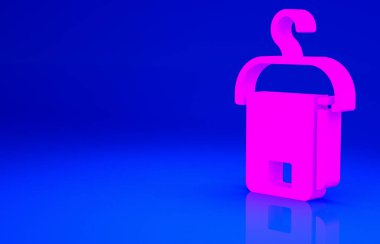 Askı simgesinde pembe havlu mavi arkaplanda izole edilmiş. Banyo havlusu ikonu. Minimalizm kavramı. 3d illüstrasyon 3B canlandırma.