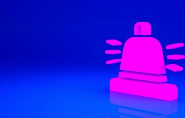 Pembe Otel servis çanı simgesi mavi arkaplanda izole edildi. Resepsiyon zili. Minimalizm kavramı. 3d illüstrasyon 3B canlandırma.