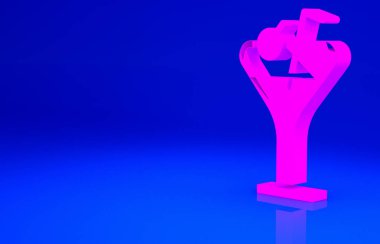 Mavi arka planda izole edilmiş pembe martini cam ikonu. Kokteyl ikonu. Şarap kadehi ikonu. Minimalizm kavramı. 3d illüstrasyon 3B canlandırma.