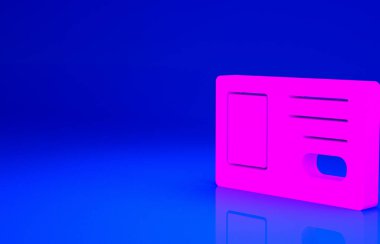 Mavi arkaplanda pembe kimlik tanımlama simgesi var. Sunum için, şirketin kimliği için, reklam için kullanılabilir. Minimalizm kavramı. 3d illüstrasyon 3B canlandırma.