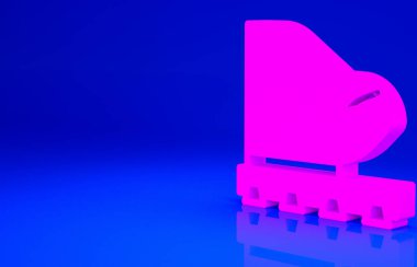 Pembe yüksek hızlı tren ikonu mavi arkaplanda izole edildi. Demiryolu seyahati ve demiryolu turizmi. Metro ya da metro hızlı tren taşımacılığını düzene soktu. Minimalizm kavramı. 3d illüstrasyon 3B canlandırma.