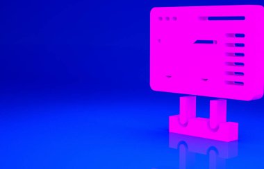 Mavi arka planda izole edilmiş tren ya da uçak ikonu için bilet almak için Pembe Bilet Ofisi. Bilet alıyorum. Bilet servisi. Minimalizm kavramı. 3d illüstrasyon 3B canlandırma.