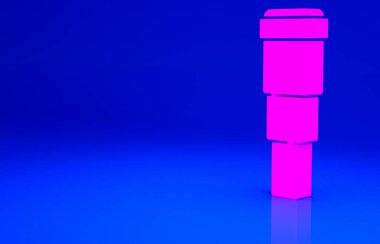 Pembe Spyglass teleskop merceği simgesi mavi arkaplanda izole edilmiş. Denizci dürbünü. Minimalizm kavramı. 3d illüstrasyon 3B canlandırma.