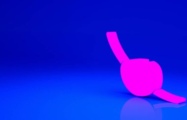 Pembe Korsan göz bandı simgesi mavi arkaplanda izole edildi. Korsan aksesuarı. Minimalizm kavramı. 3d illüstrasyon 3B canlandırma.