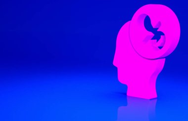 Mavi arkaplanda pembe bebek emziği simgesi izole edildi. Çocuk oyuncağı. Minimalizm kavramı. 3d illüstrasyon 3B canlandırma.