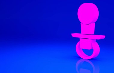 Mavi arkaplanda pembe bebek emziği simgesi izole edildi. Çocuk oyuncağı. Minimalizm kavramı. 3d illüstrasyon 3B canlandırma.