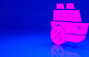 Pembe Yolcu gemisi simgesi mavi arka planda izole edildi. Seyahat turizmi deniz taşımacılığı. Yolcu gemisi, yolcu gemisi. Dünya çapında bir gezi. Minimalizm kavramı. 3d illüstrasyon 3B canlandırma.