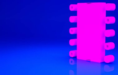 Pembe Havaalanı kalkış pisti ve mavi arka planda izole edilmiş hava araçları ikonu. Minimalizm kavramı. 3d illüstrasyon 3B canlandırma.